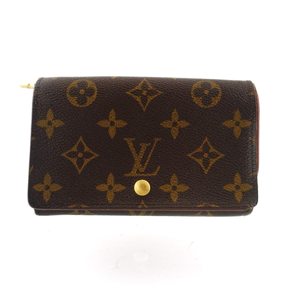 Authentic LOUIS VUITTON LV Monogram Canvas Leather Tresor Compact Clutch Wallet